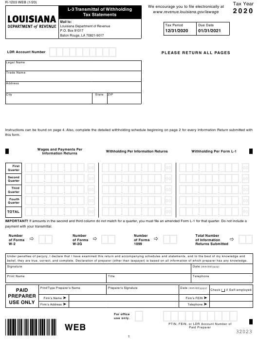 Form L 3 R 1203 Download Fillable PDF Or Fill Online Transmittal Of 