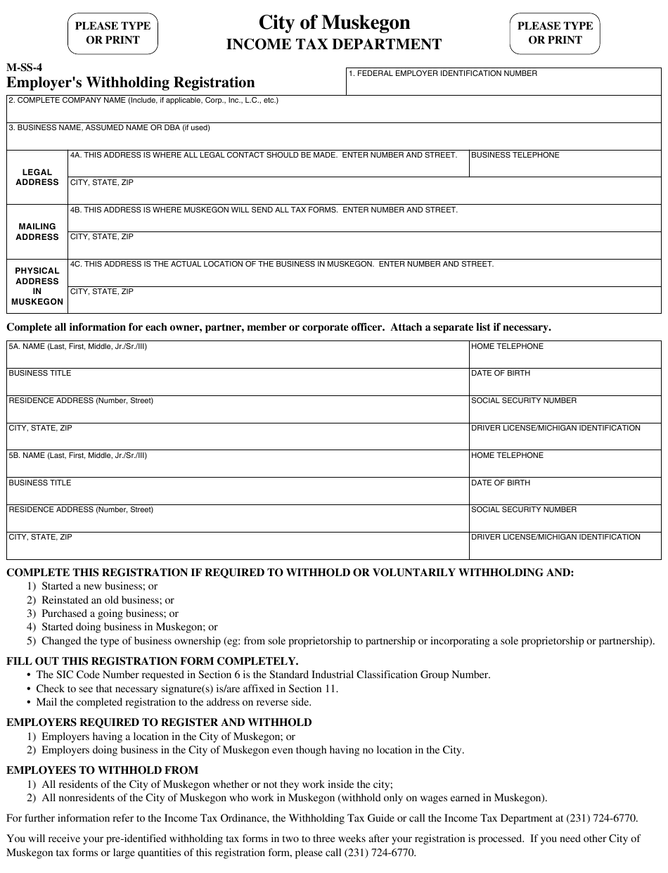 Form M SS 4 Download Printable PDF Or Fill Online Employer s 