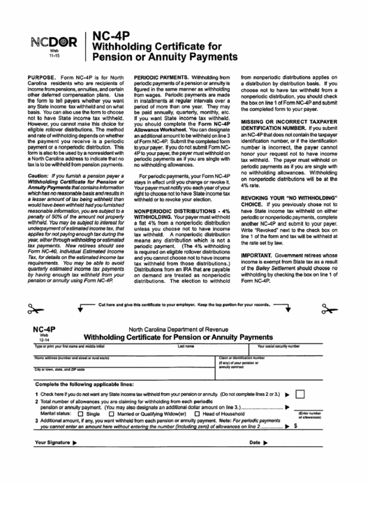 Form Nc 4p Withholding Certificate For Pension Or Annuity Payments 