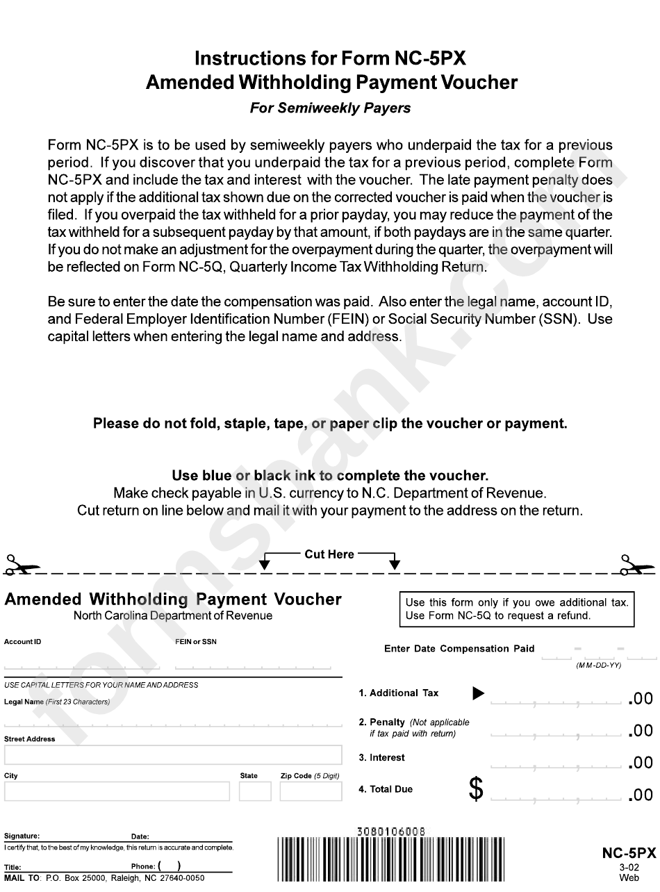 Form Nc 5px Amended Withholding Payment Voucher Printable Pdf Download