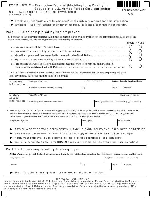 Form NDW M Download Fillable PDF Or Fill Online Exemption From