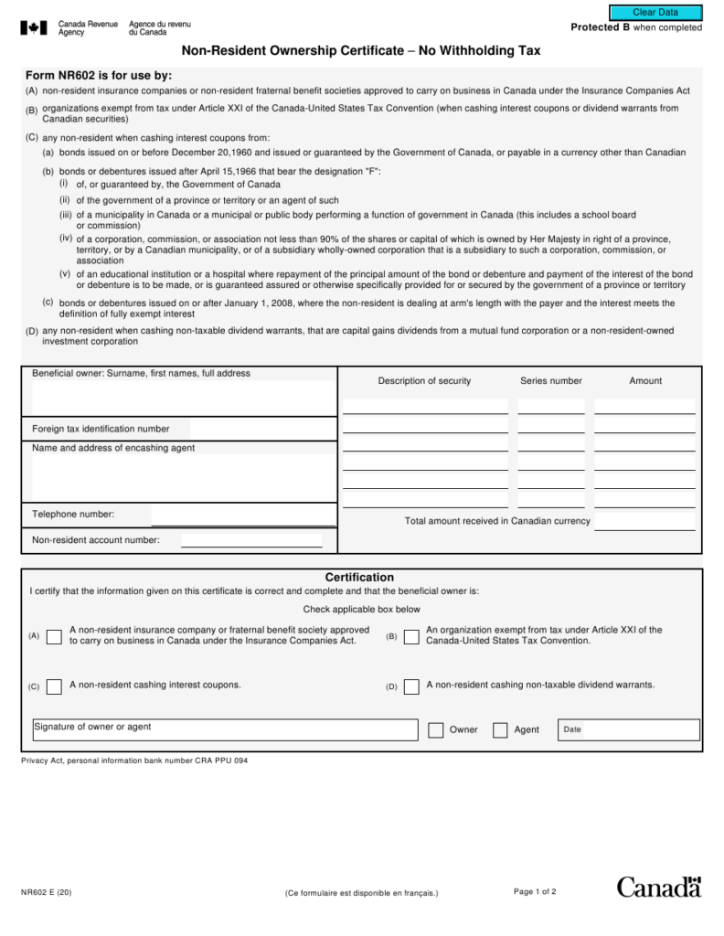 Form NR602 Download Fillable PDF Or Fill Online Non resident Ownership 