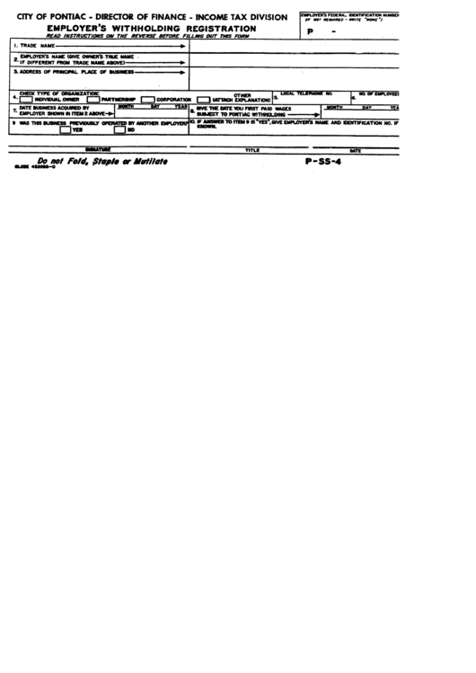 Form P Ss 4 Employer S Withholding Registration Printable Pdf Download