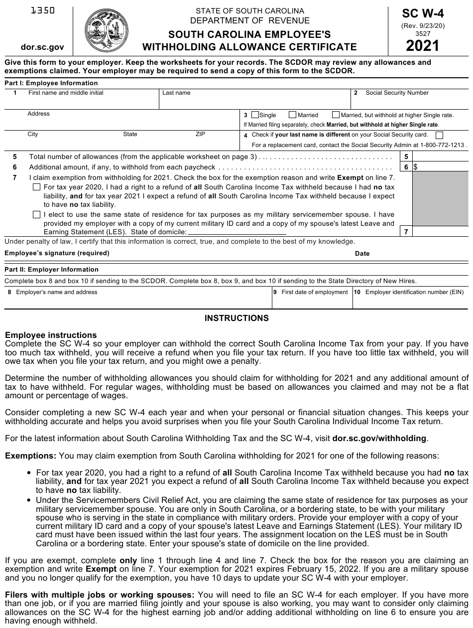 Form SC W 4 Download Fillable PDF Or Fill Online South Carolina