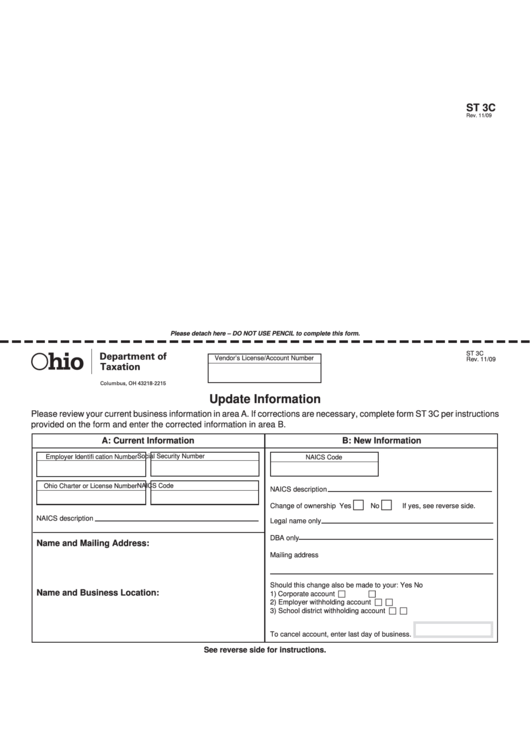 Form St 3c 2009 Update Information Ohio Department Of Taxation 