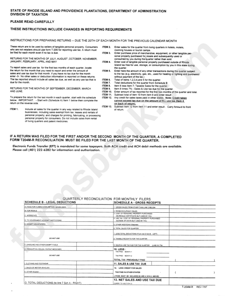 Form T 204m R Quarterly Reconciliation For Monthly Filers State Of 