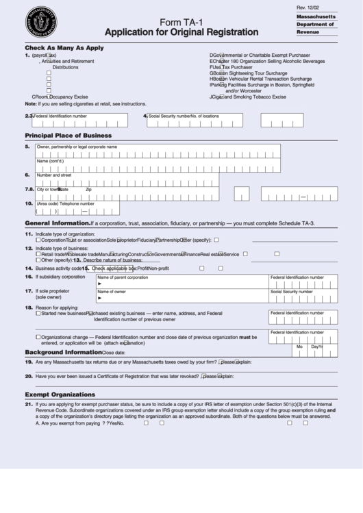 Form Ta 1 Application For Original Registration 2002 Printable Pdf 