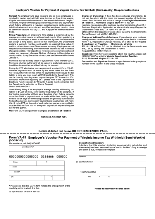 Form Va 15 Employer S Voucher For Payment Of Virginia Income Tax