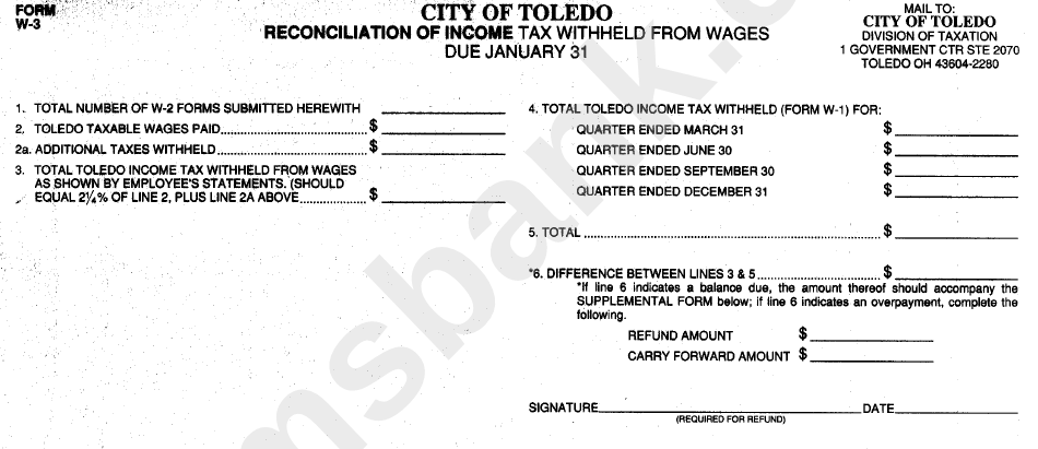 Form W 3 Reconciliation Of Income Tax Withheld From Wages City Of