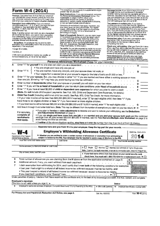 Form W 4 Employee S Withholding Allowance Certificate Internal