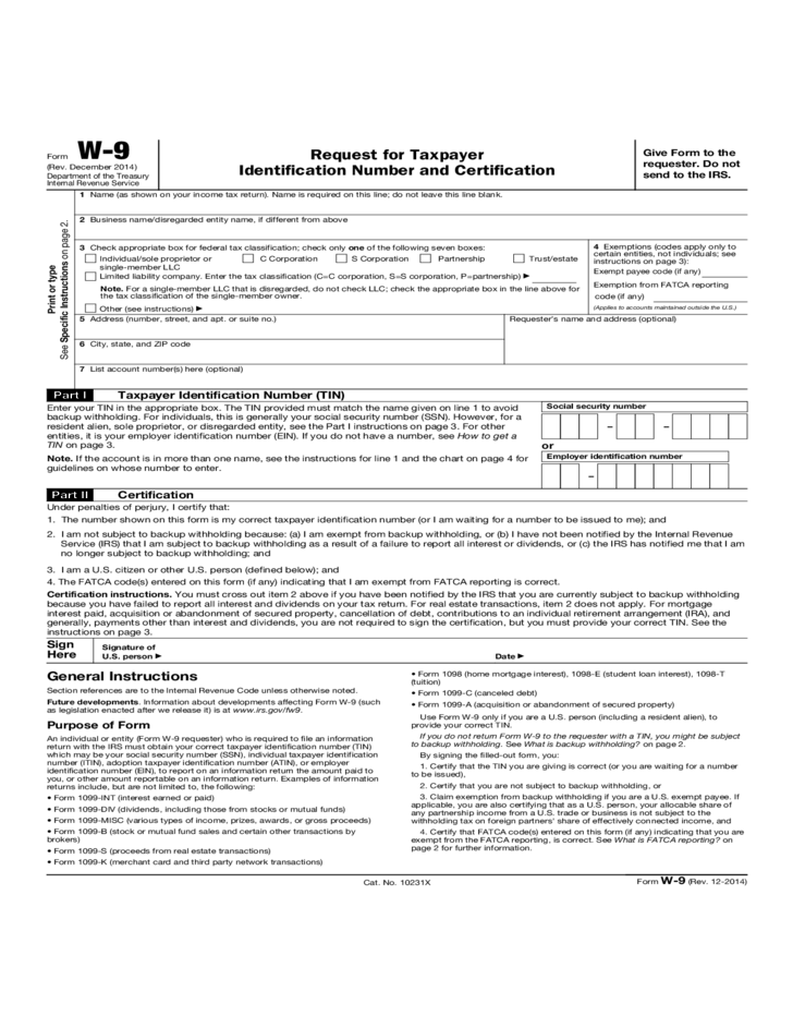 Form W 9 Request For Taxpayer Identification Number And Certification 