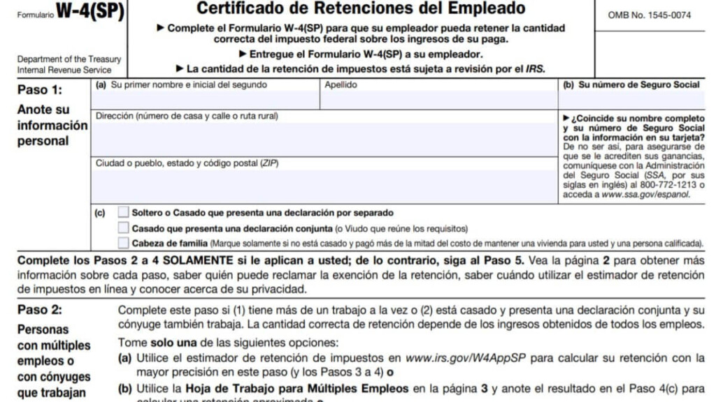 Form W4 Spanish 2024 IRS Forms Zrivo