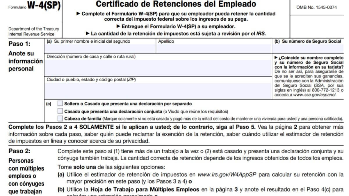 Form W4 Spanish 2023 IRS Forms Zrivo