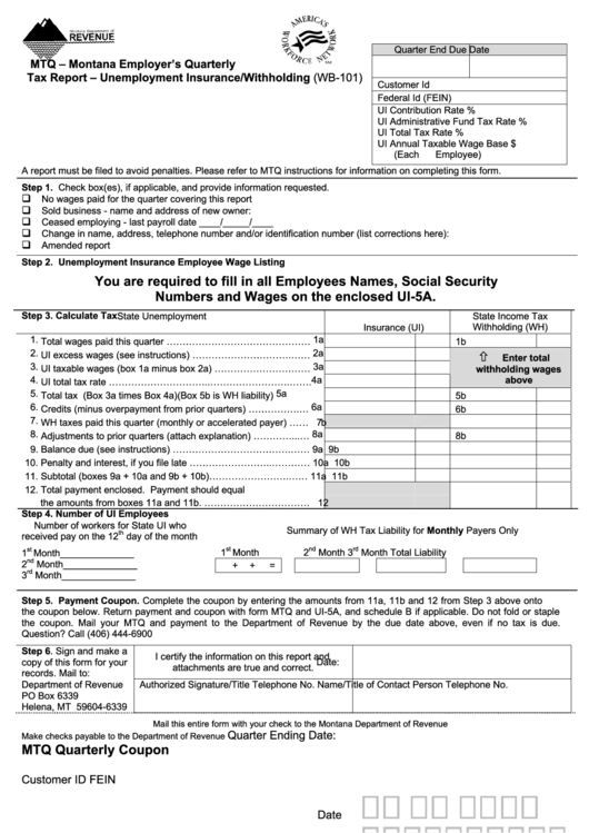 Form Wb 101 Mtq Montana Employer S Quarterly Tax Report 