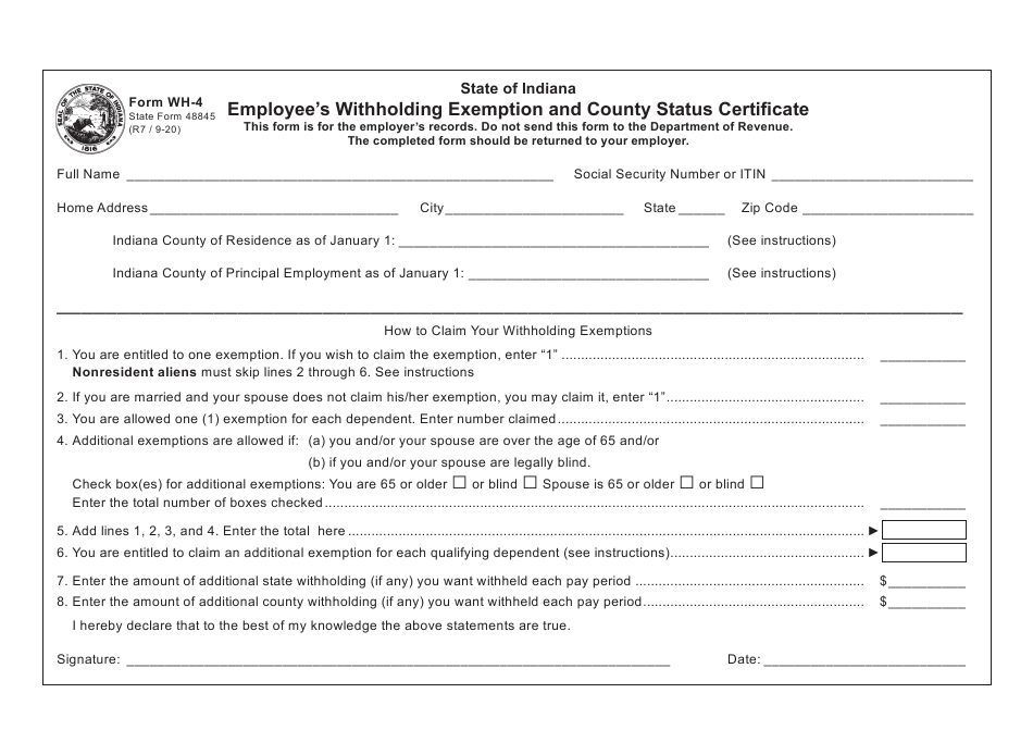 Form WH 4 State Form 48845 Download Fillable PDF Or Fill Online