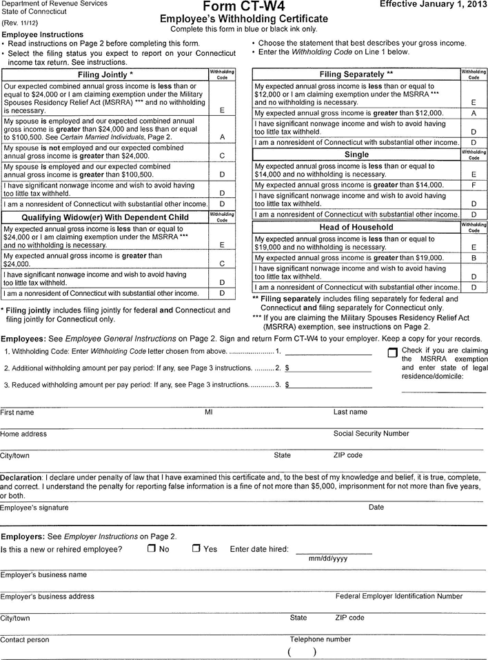 Free Connecticut Form CT W4 2013 PDF 388KB 4 Page s 