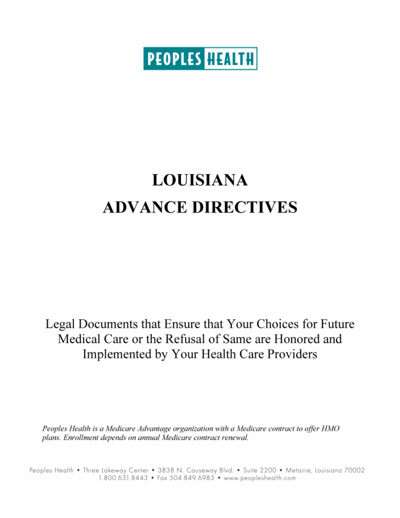 Free Louisiana Advance Directive Form Medical POA Living Will PDF