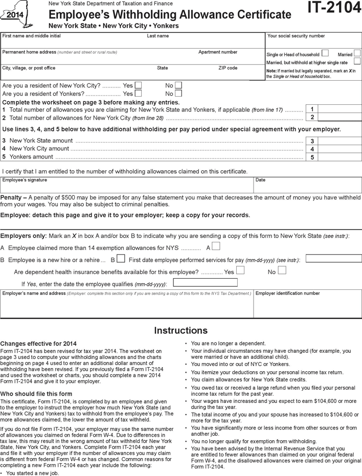 Free NY IT 2104 Employee s Withholding Allowance Form PDF 516KB 7