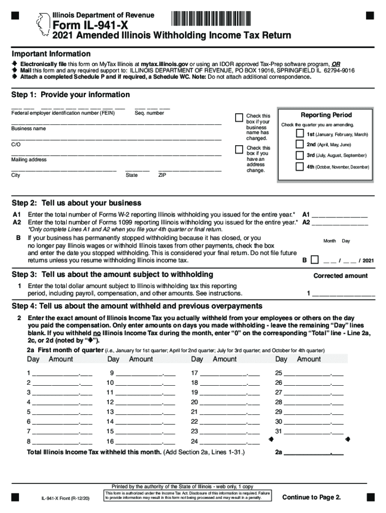 IL DoR IL 941 X 2021 Fill Out Tax Template Online US Legal Forms