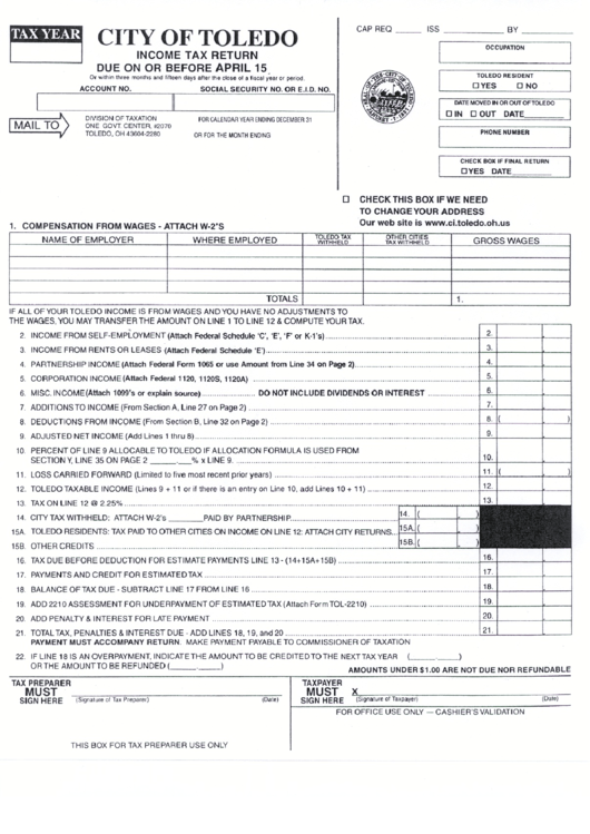 Income Tax Return City Of Toledo Printable Pdf Download