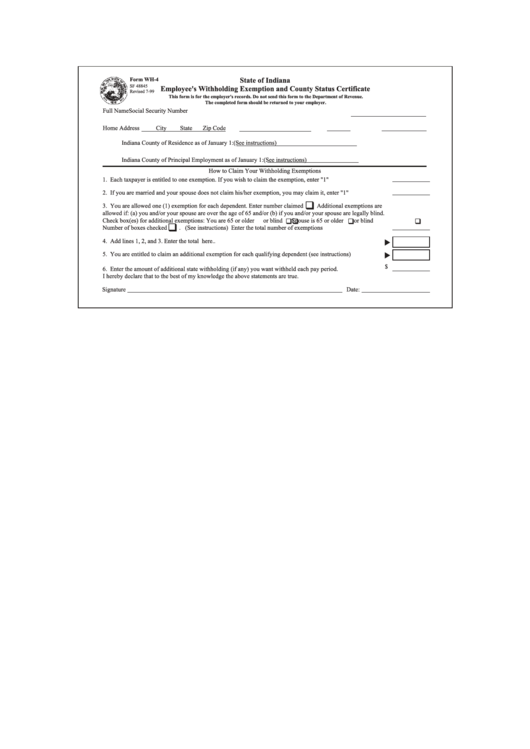 Indiana Employee Withholding Form 2022 Employeeform