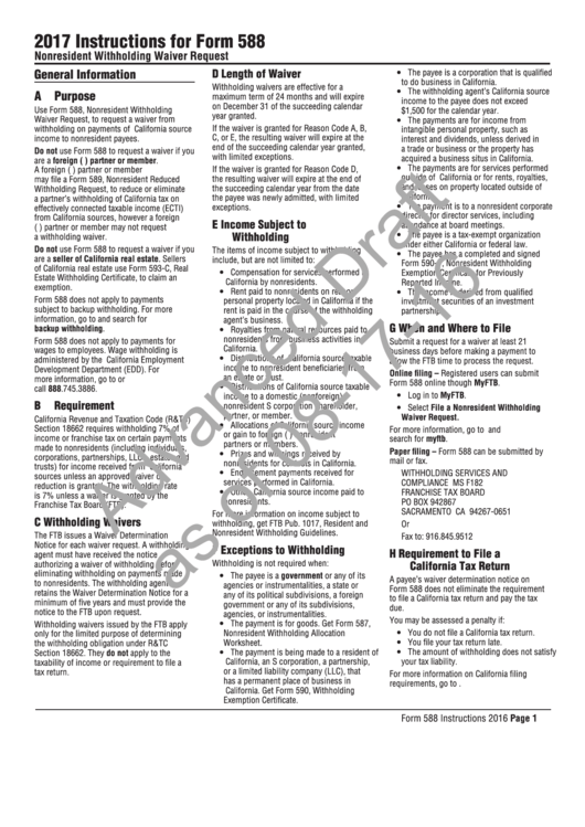 Instructions For Form 588 Draft Nonresident Withholding Waiver 