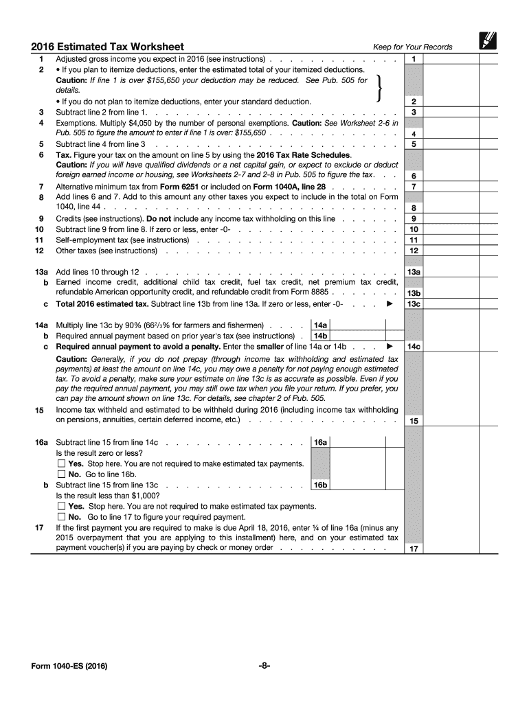 IRS 1040 ES 2016 Fill Out Tax Template Online US Legal Forms