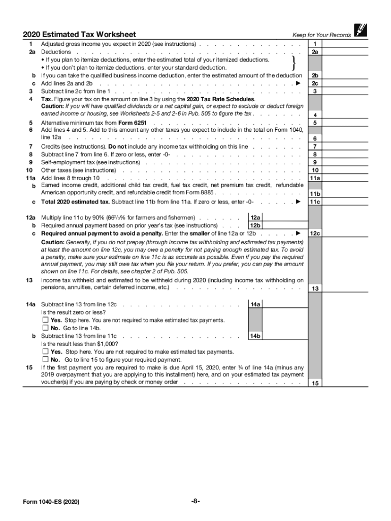 IRS 1040 ES 2020 Fill And Sign Printable Template Online US Legal Forms