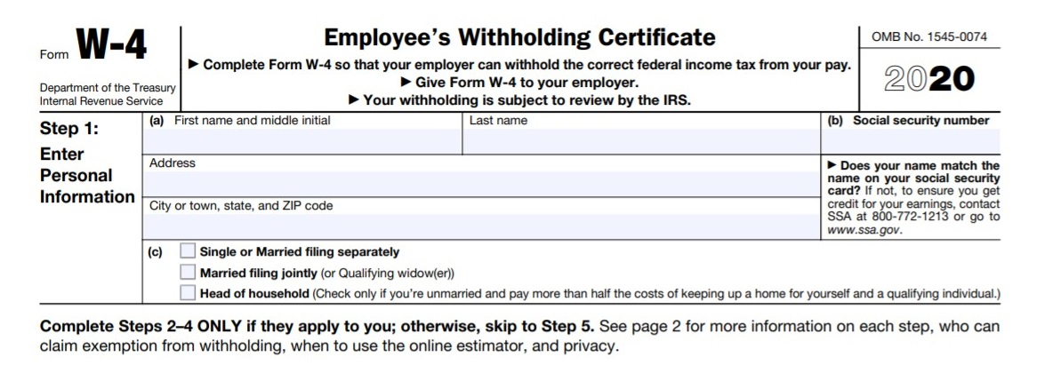 IRS AMENDS FORM W 4 FOR 2020 EMPLOYEE WITHHOLDING Onyx Tax Tax