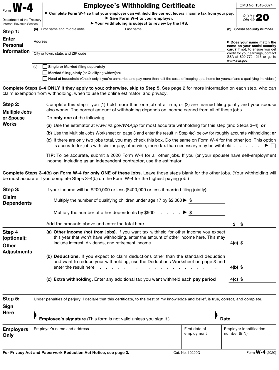 IRS Form W 4 Download Fillable PDF Or Fill Online Employee s