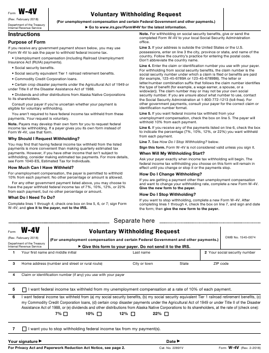 IRS Form W 4V Download Printable PDF Voluntary Withholding Request 