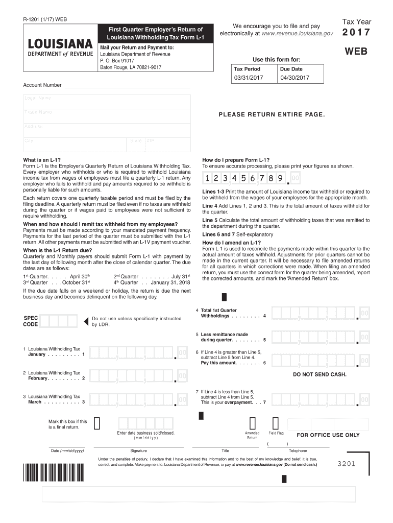 LA LDR R 1201 2017 Fill Out Tax Template Online US Legal Forms