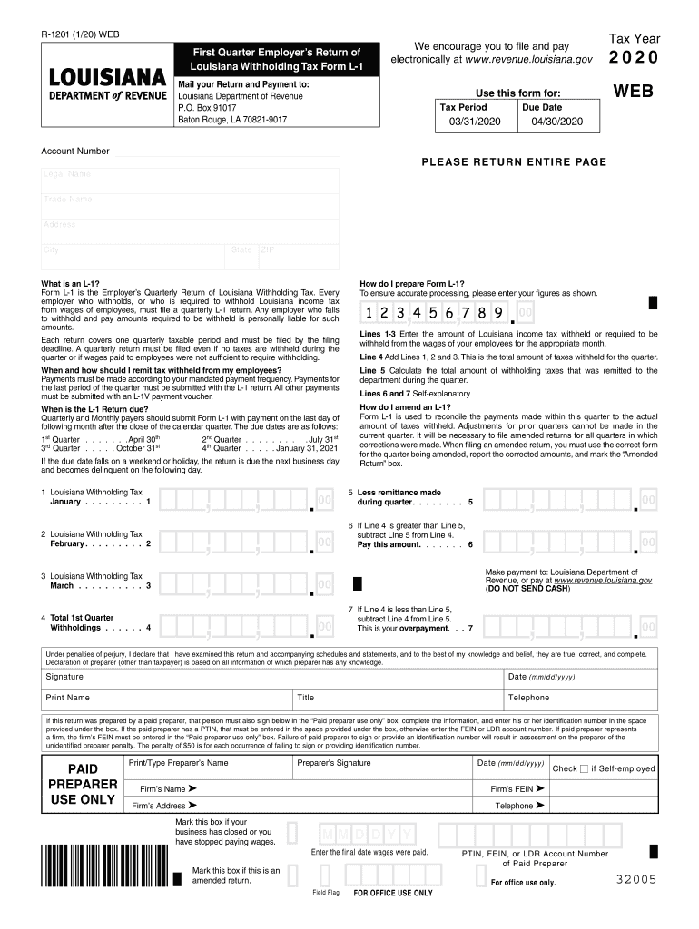 Louisiana Form L 1 Fill Out And Sign Printable PDF Template SignNow