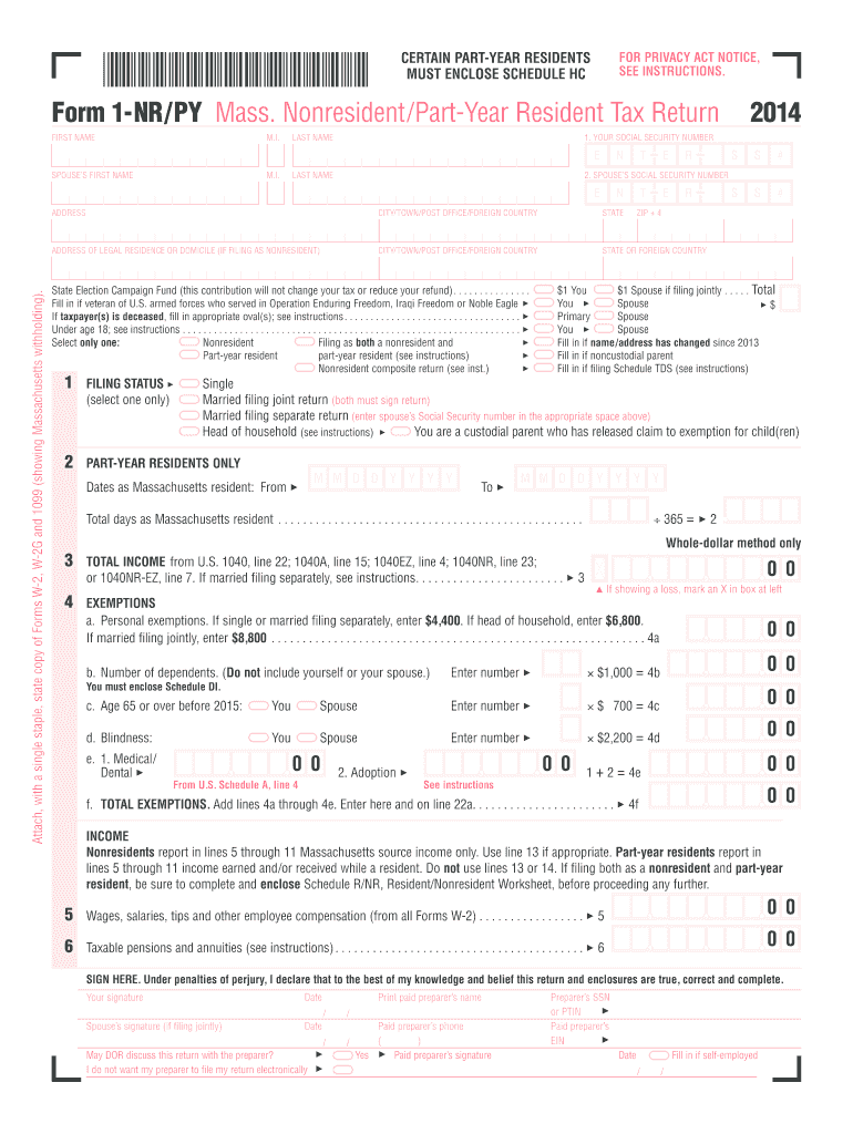 MA DoR 1 NR PY 2014 Fill Out Tax Template Online US Legal Forms