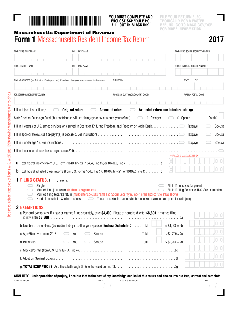 MA Form 1 2017 Fill Out Tax Template Online US Legal Forms