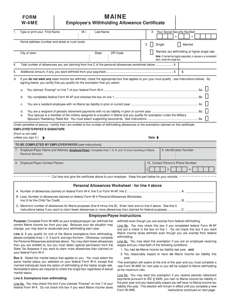 Maine W4 Form 2022 Fill Online Printable Fillable Blank PdfFiller