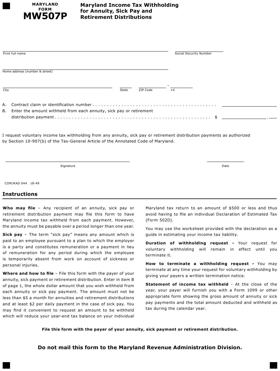 Maryland Tax Withholding Form 2021 2022 W4 Form