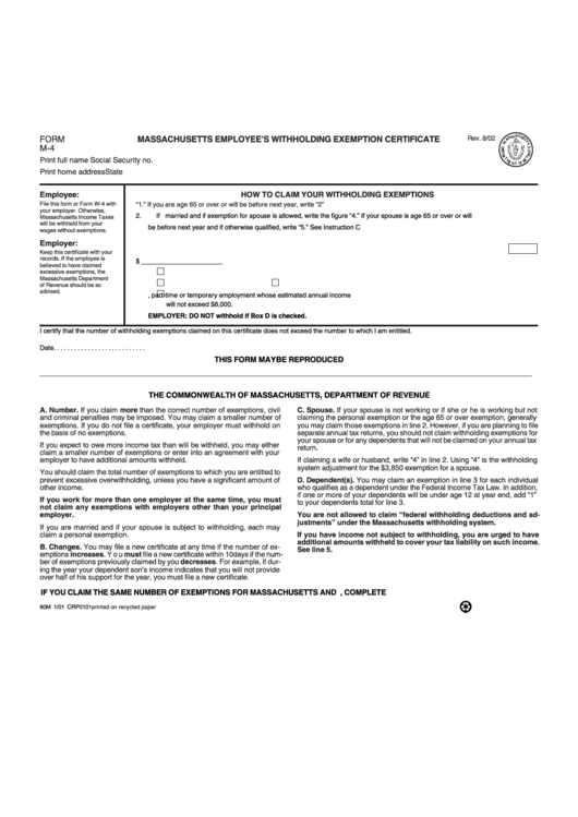 Massachusetts Employee Withholding Form 2022 Employeeform