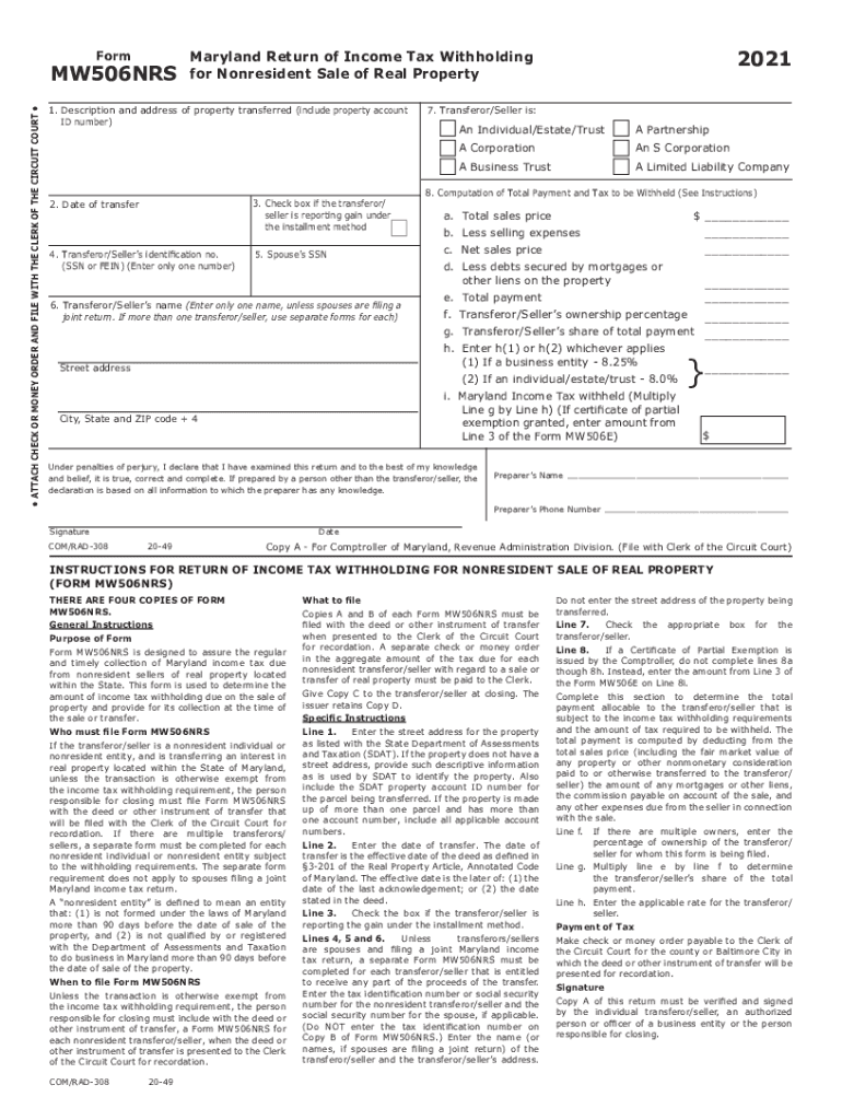 MD Comptroller MW506NRS 2021 2022 Fill Out Tax Template Online US