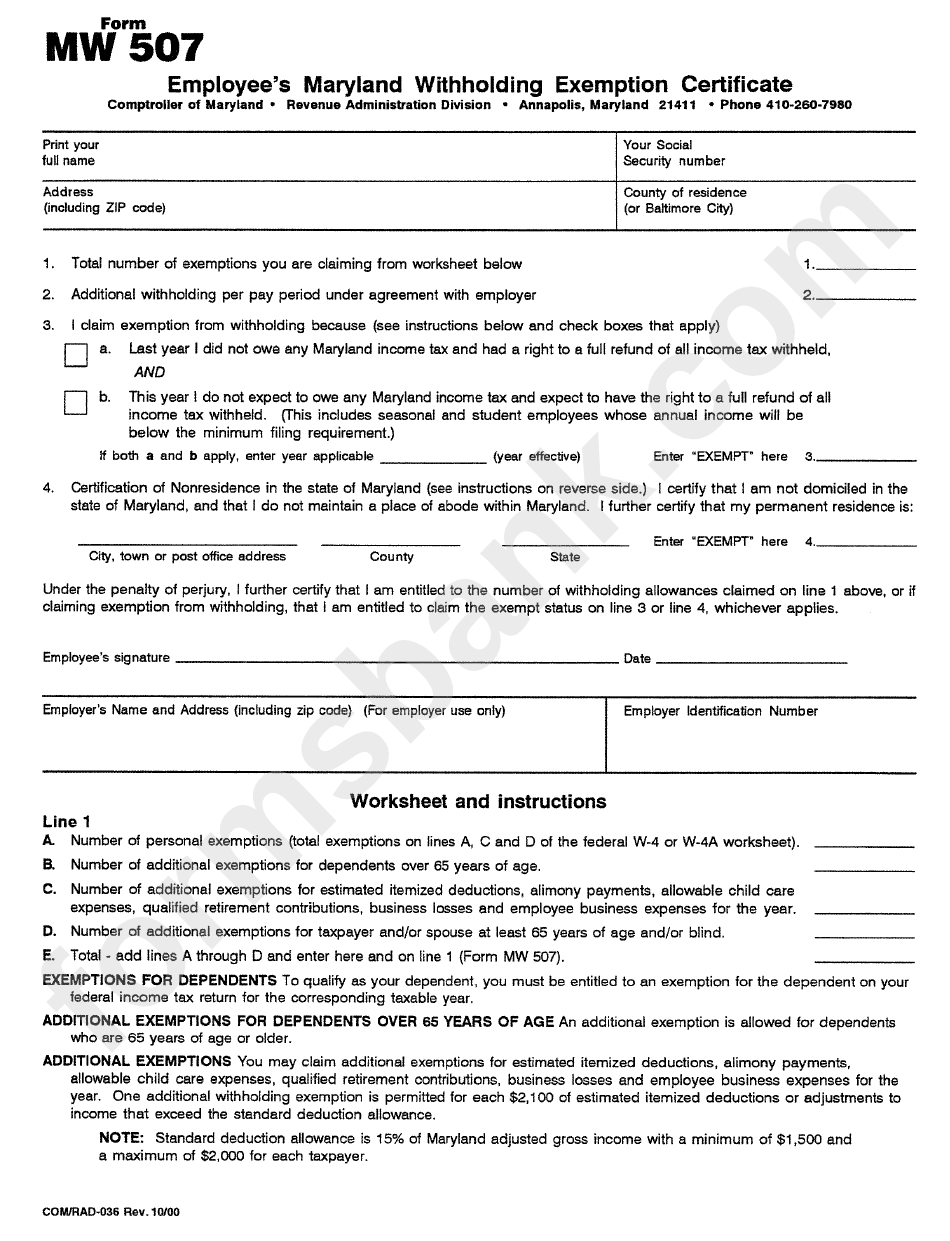 Md Employee Withholding Form 2022 Employeeform