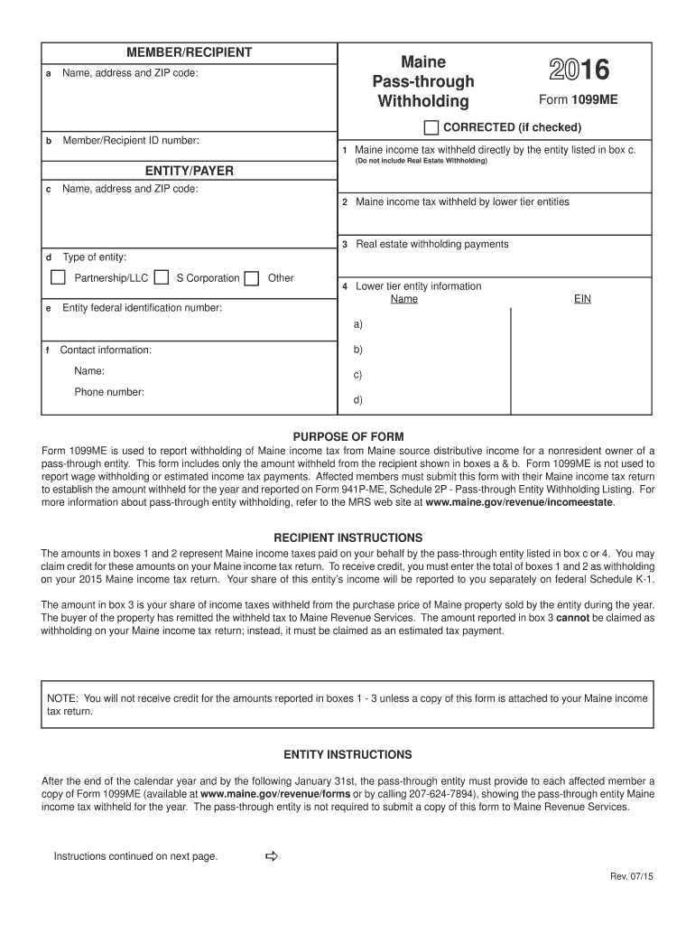 ME 1099ME 2016 Fill Out Tax Template Online US Legal Forms