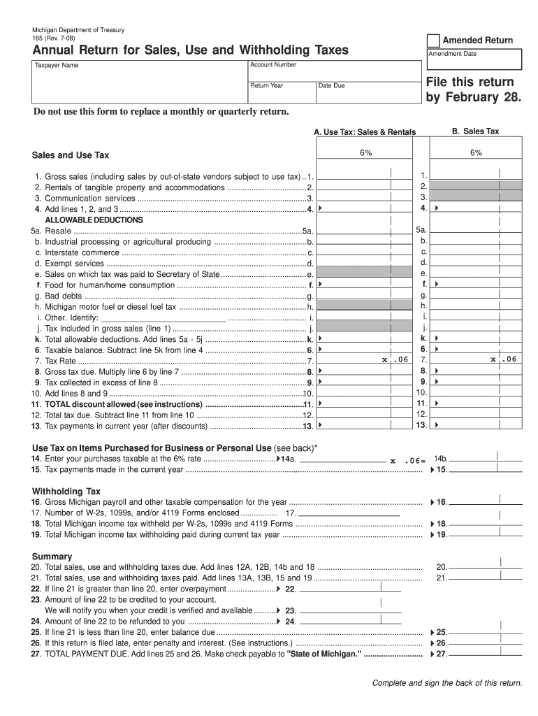 Michigan Form 165 Instructions