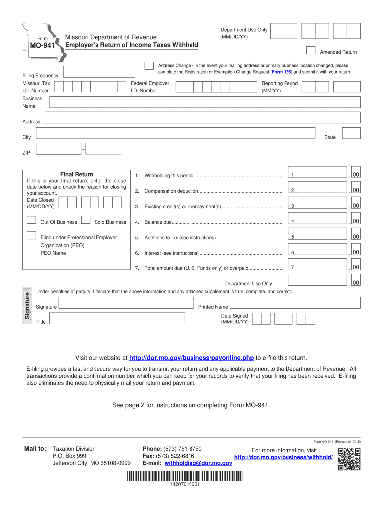 Missouri Quarterly Tax Payment Form