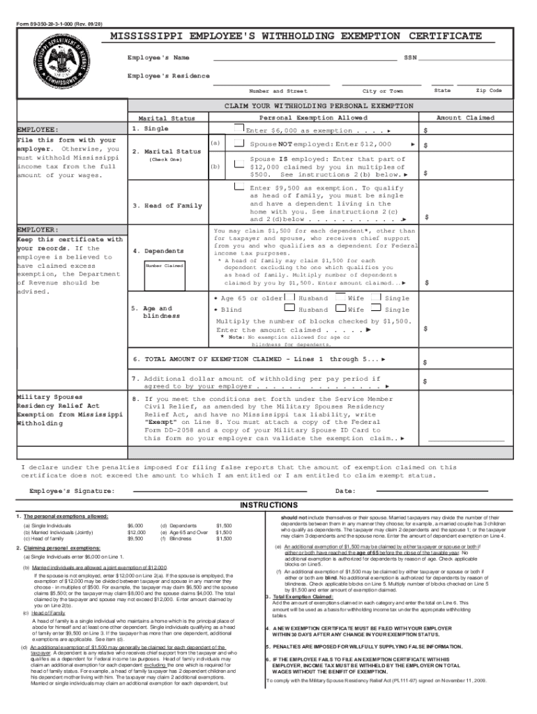 MS DoR 89 350 2020 Fill Out Tax Template Online US Legal Forms