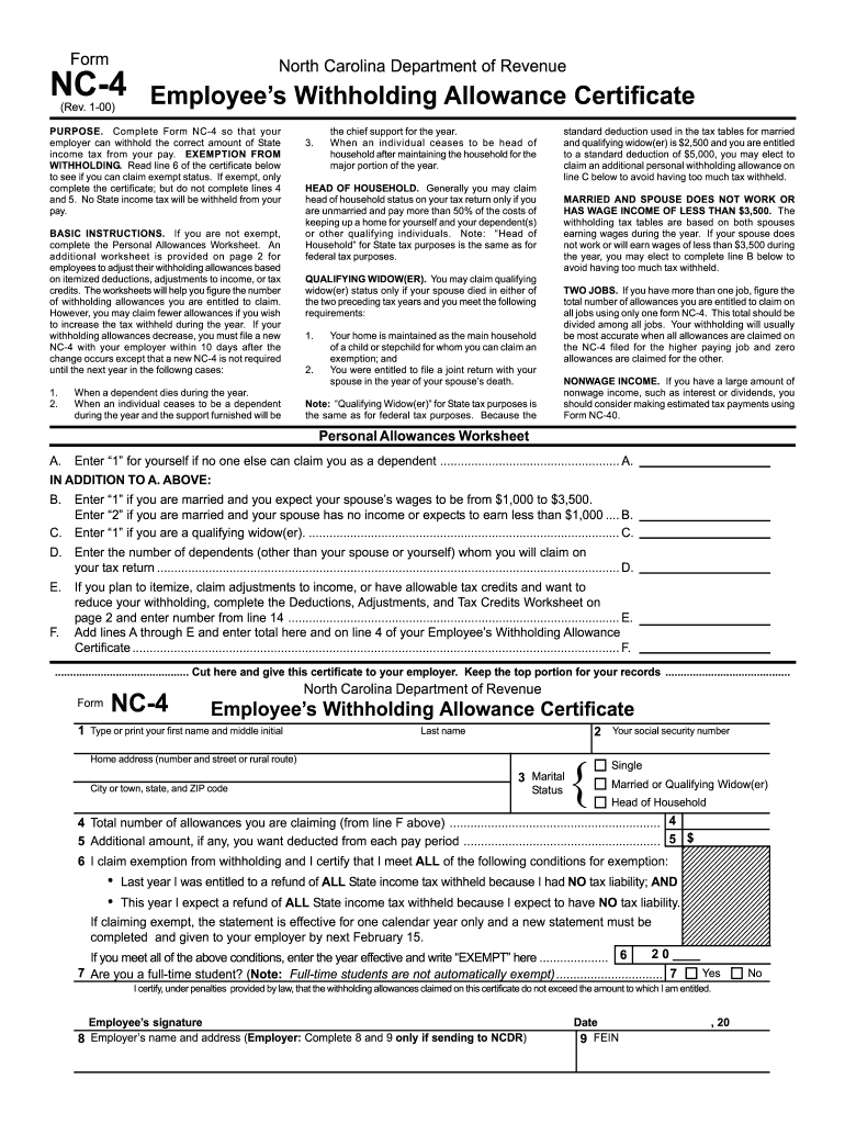 NC DoR NC 4 2000 Fill Out Tax Template Online US Legal Forms