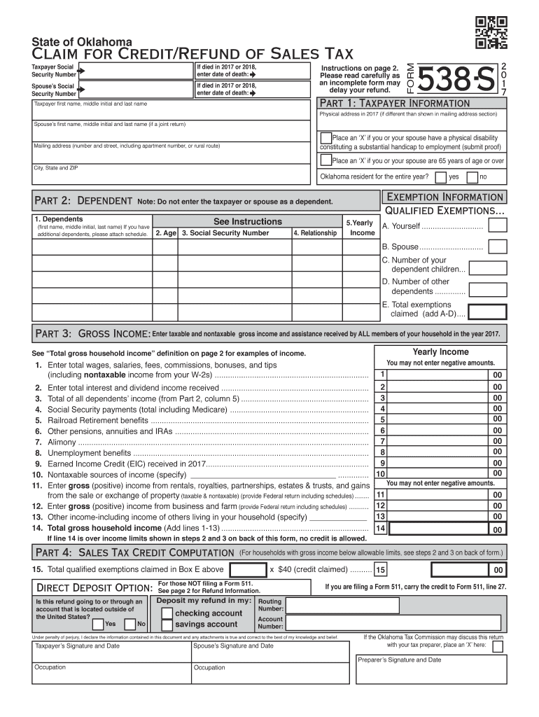 OK 538 S 2017 Fill Out Tax Template Online US Legal Forms