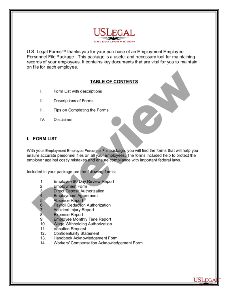 Paterson New Jersey Employment Employee Personnel File Package US Legal Forms