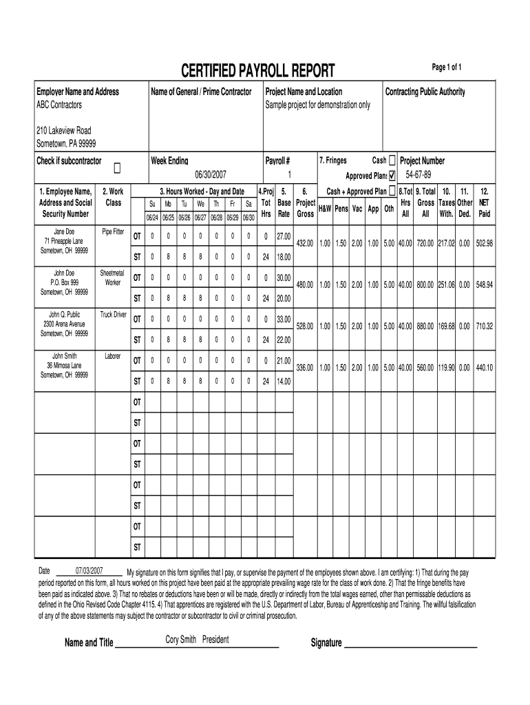 Pennsylvania Certified Payroll Form