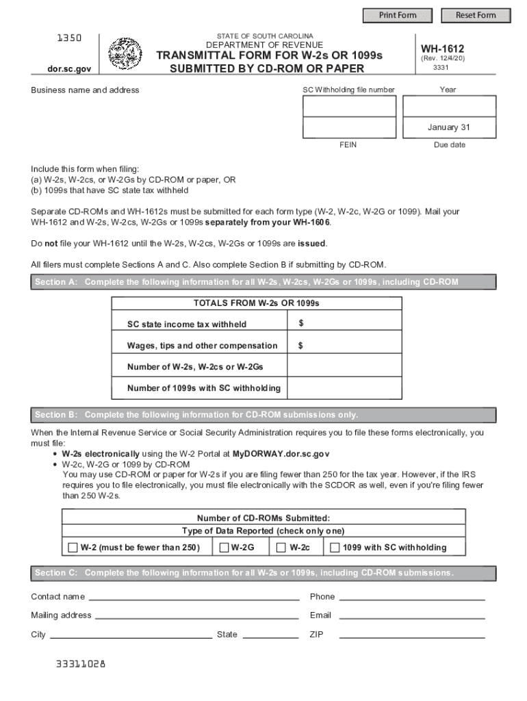 SC DoR WH 1612 2020 2022 Fill Out Tax Template Online US Legal Forms