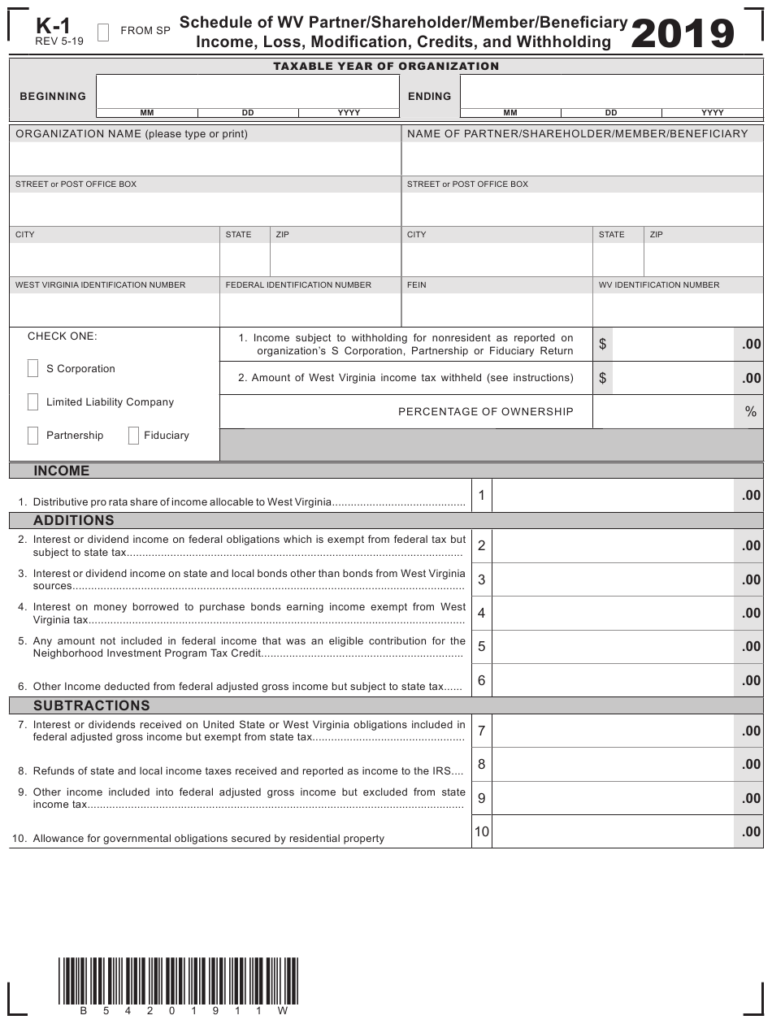 Schedule K 1 Download Printable PDF Or Fill Online Schedule Of Wv 